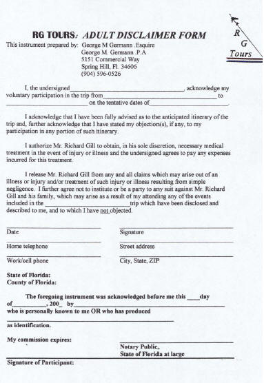 Adult Disclaimer Form